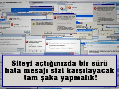 Açıldığında çeşitli hata mesajları gösteren Sketchy Website